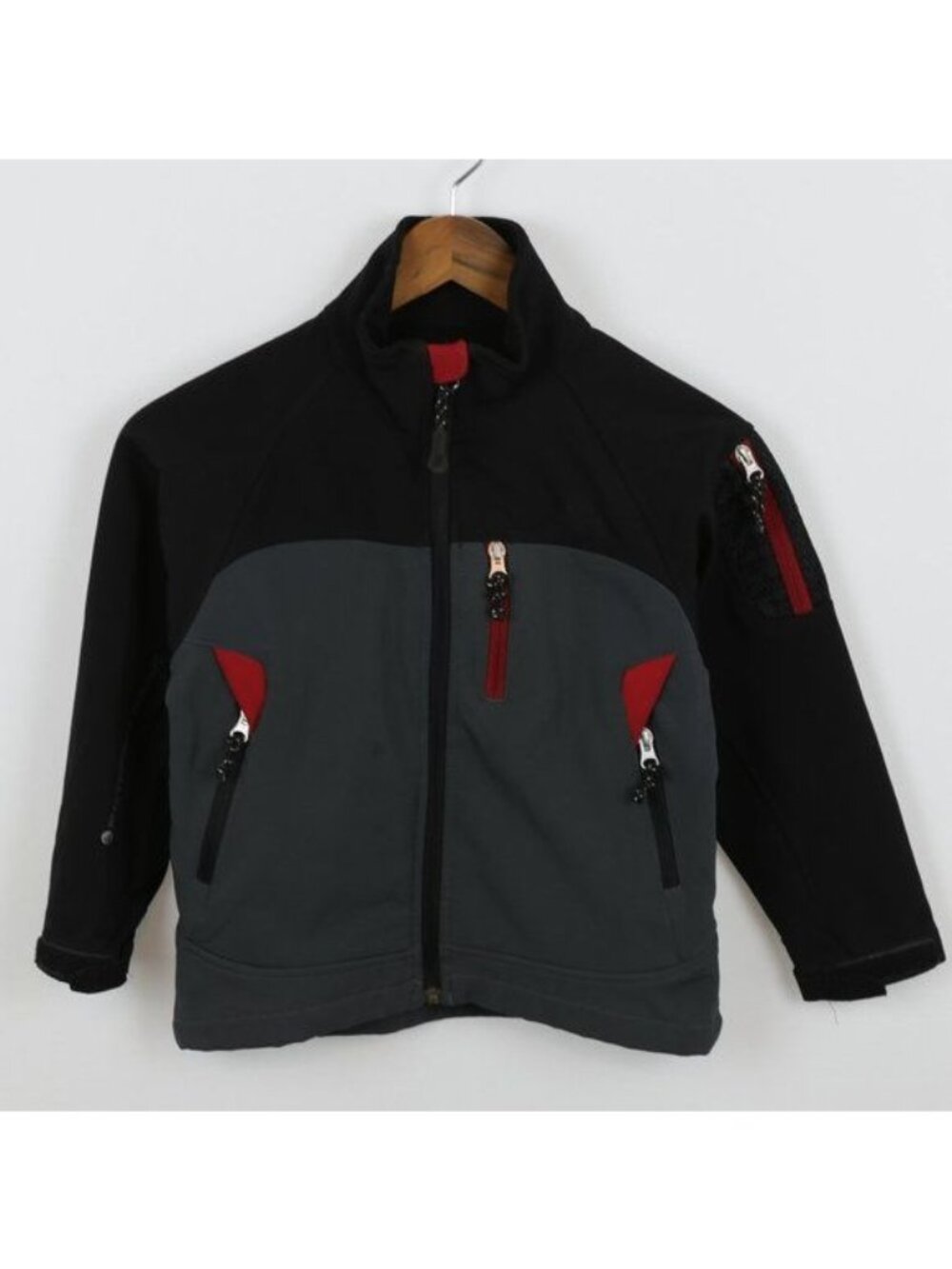 Snozu Boys Extra Small Black Gray Fleece Lined Soft Shell Full Zip Jacket